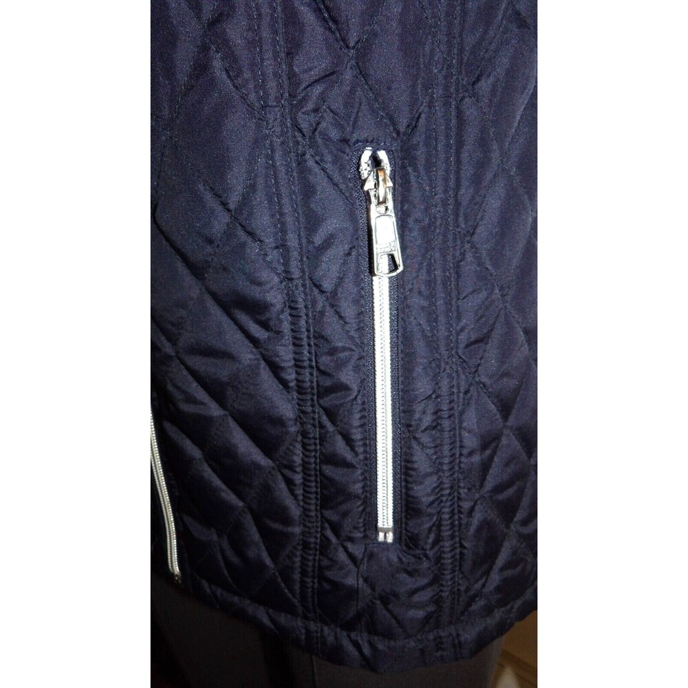Black Rivet Navy Blue GIII Puffer Quilted Vest Faux Fur Trimmed Hood Sm Pockets - Picture 8 of 16